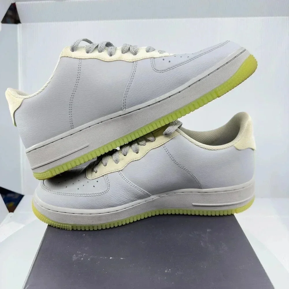 Nike Mens Air Force 1 07 LV8 3 Low Volt Sneakers Gray/Neon Green 9 CD0888-002 - Picture 4 of 6